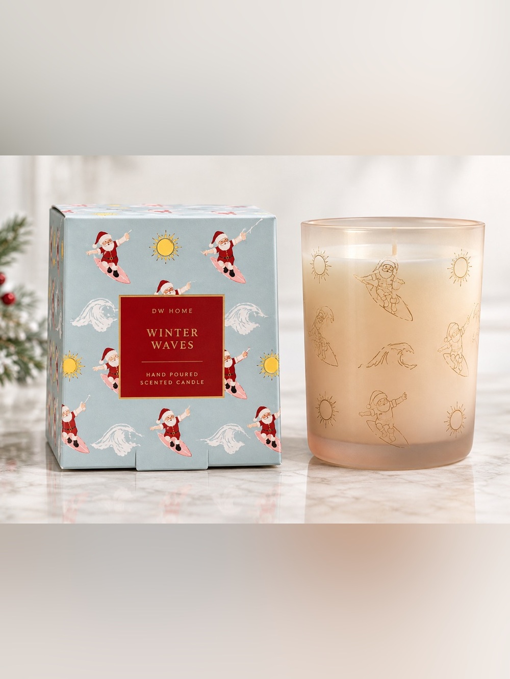 DW Home Winter‎ Waves Candle Surfing Santa Hand Poured Holiday Candle
